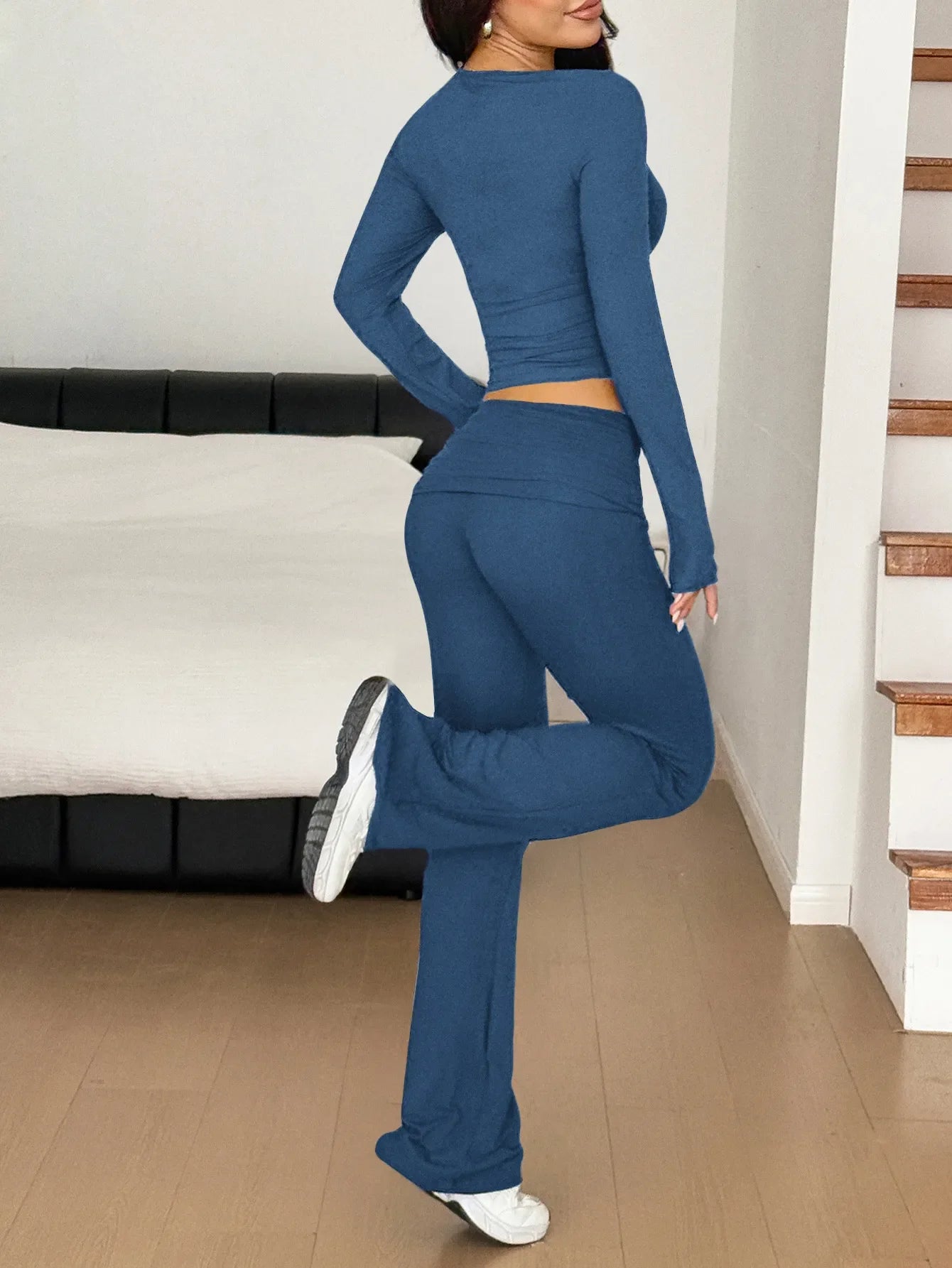 Long Sleeve Crop Top and Bootcut Pants Set