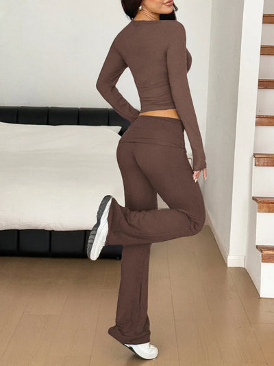 Long Sleeve Crop Top and Bootcut Pants Set