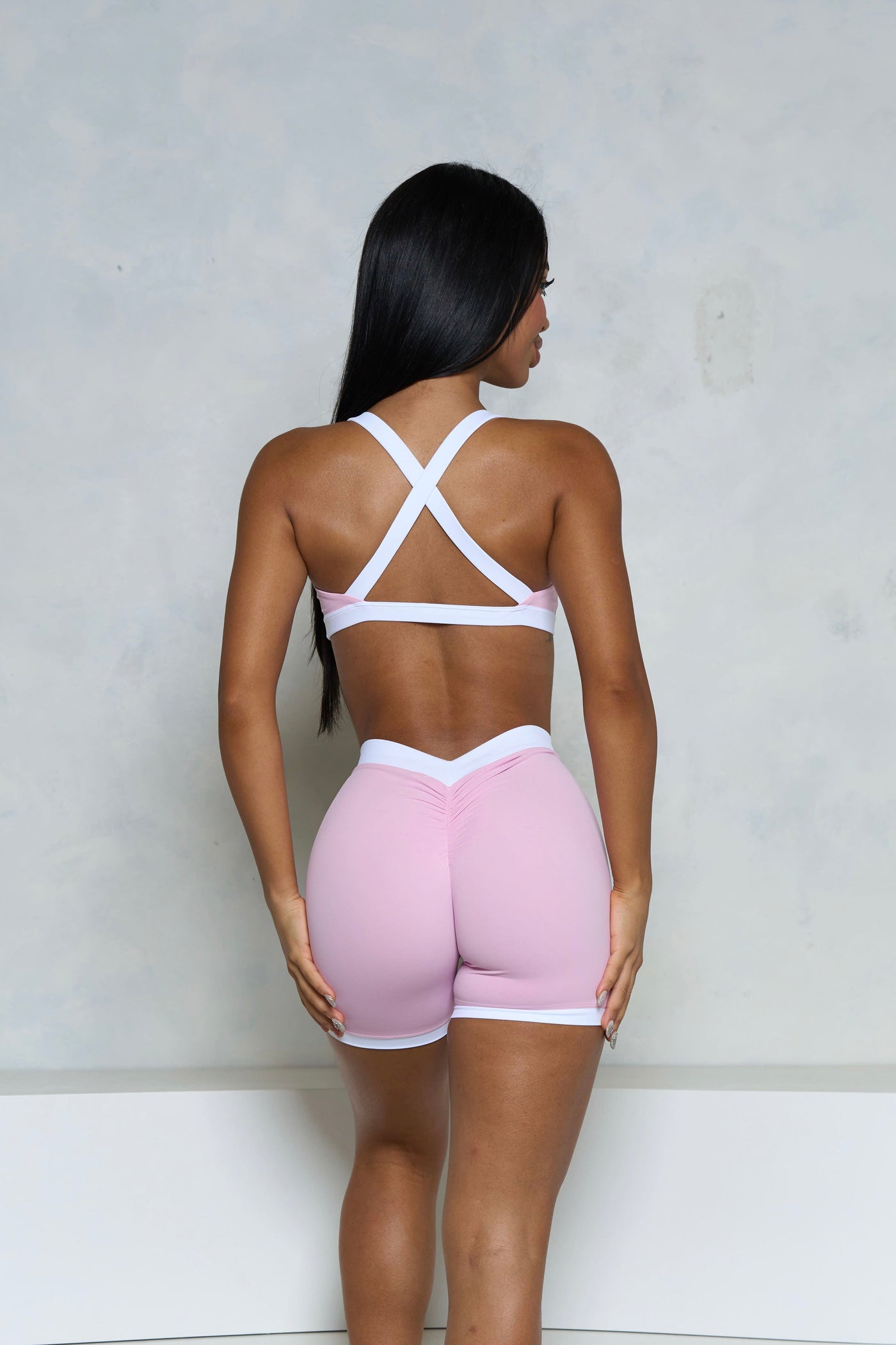 Light Pink and White V-Waist Scrunch Butt Shorts