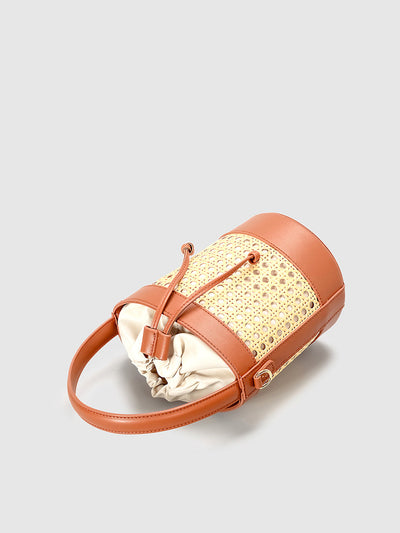 Rattan Accent Drawstring Bucket Bag
