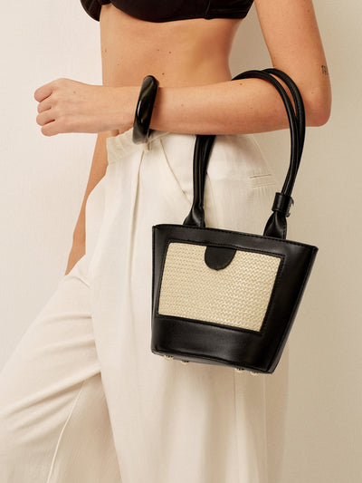 Two-Tone Woven Panel Tote Bag