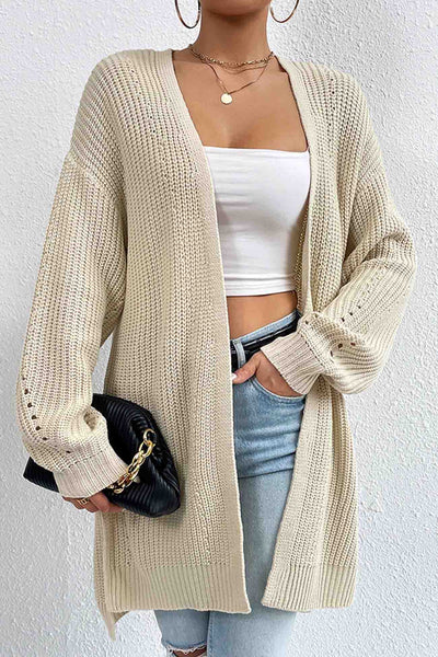 Solid Open Front Mid Length Cardigan