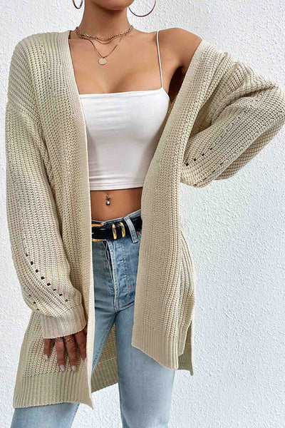 Solid Open Front Mid Length Cardigan