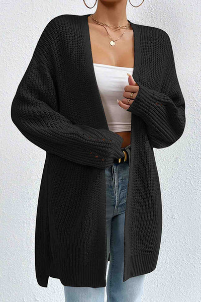 Solid Open Front Mid Length Cardigan