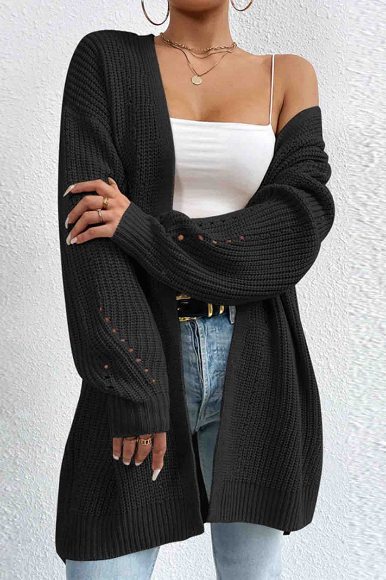 Solid Open Front Mid Length Cardigan