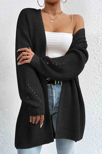 Solid Open Front Mid Length Cardigan