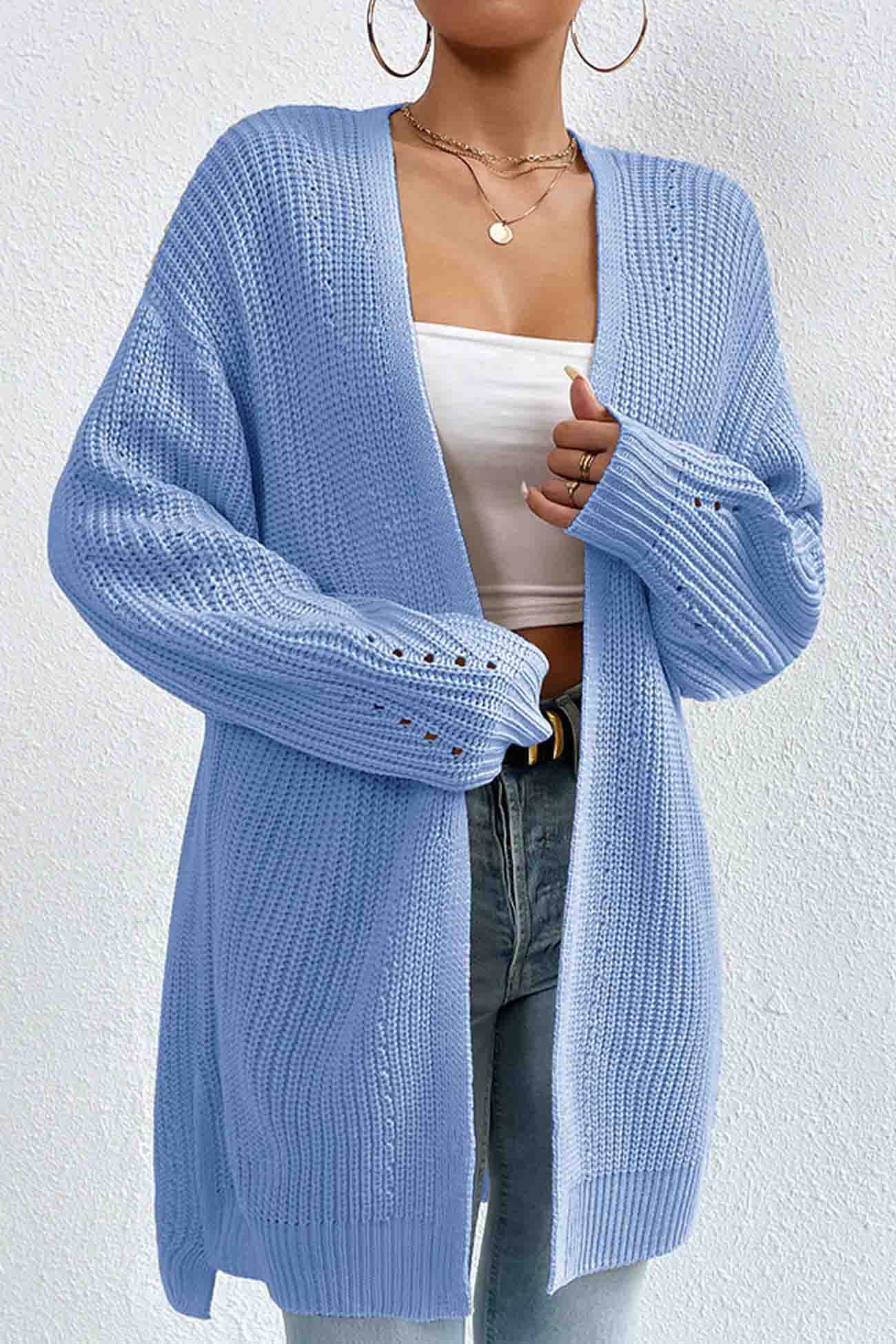 Solid Open Front Mid Length Cardigan