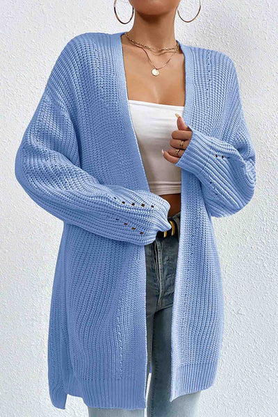 Solid Open Front Mid Length Cardigan