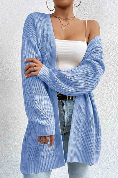 Solid Open Front Mid Length Cardigan