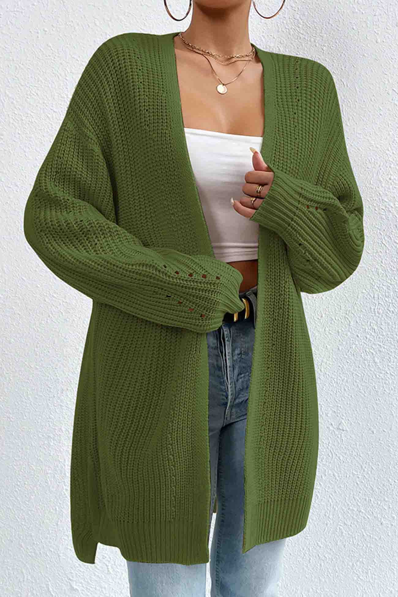 Solid Open Front Mid Length Cardigan
