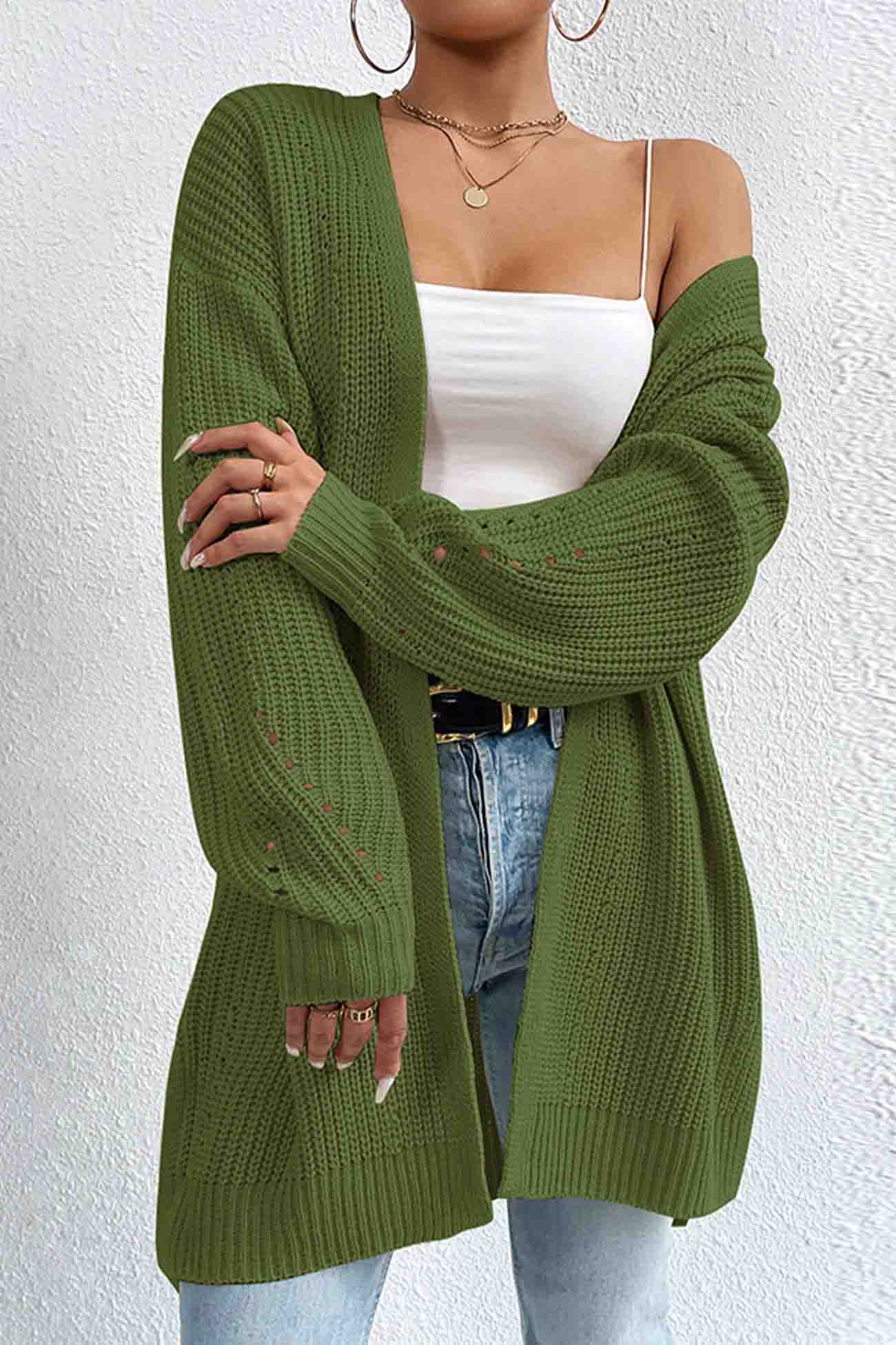 Solid Open Front Mid Length Cardigan