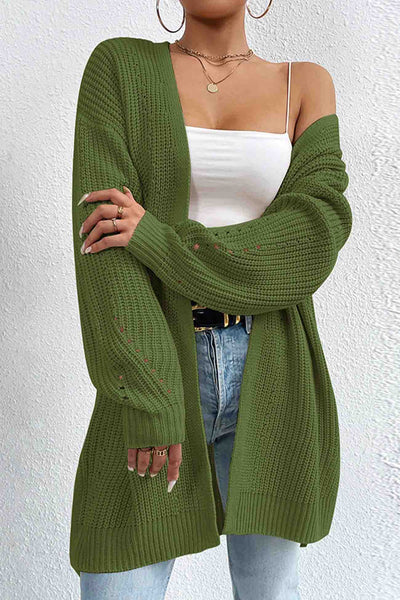 Solid Open Front Mid Length Cardigan