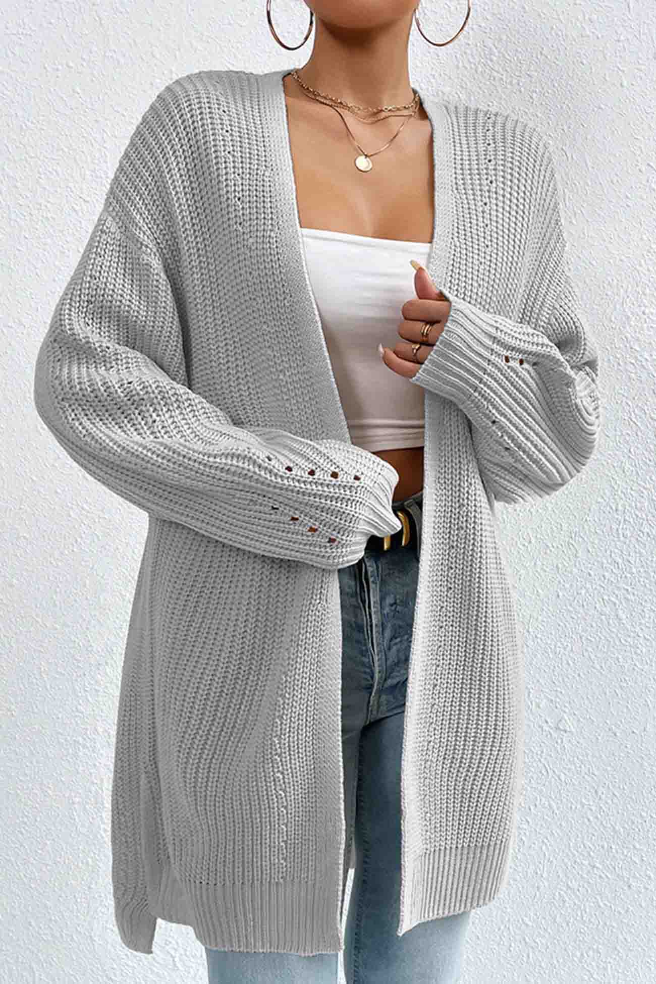 Solid Open Front Mid Length Cardigan