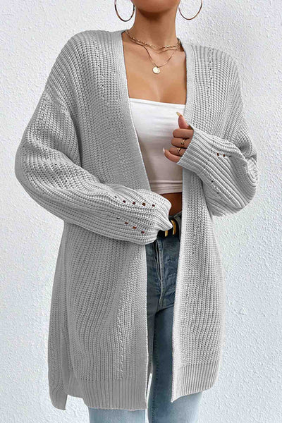 Solid Open Front Mid Length Cardigan
