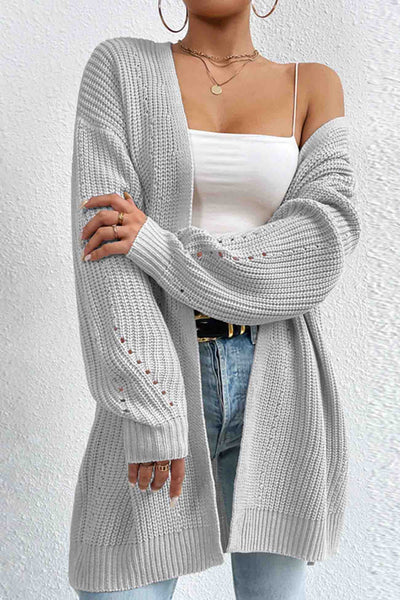 Solid Open Front Mid Length Cardigan