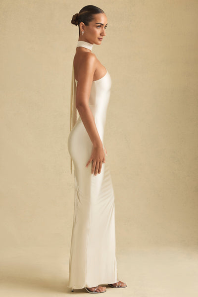 Asymmetric Scarf Detail Maxi Dress in Ivory