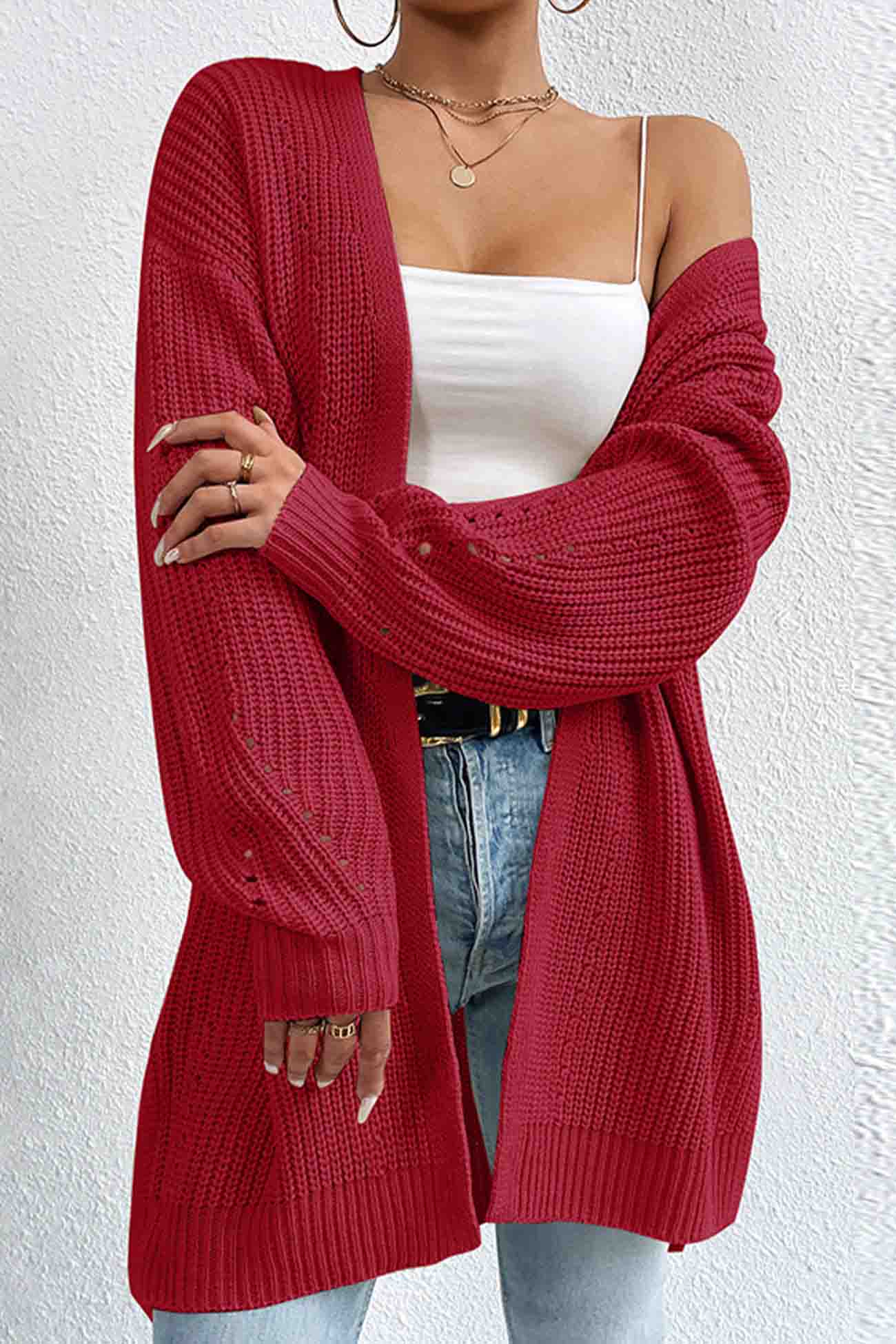 Solid Open Front Mid Length Cardigan