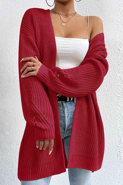 Solid Open Front Mid Length Cardigan